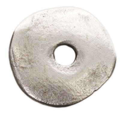 Metalen kraal golvend schijfje, diameter ca. 16 mm, verzilverd 