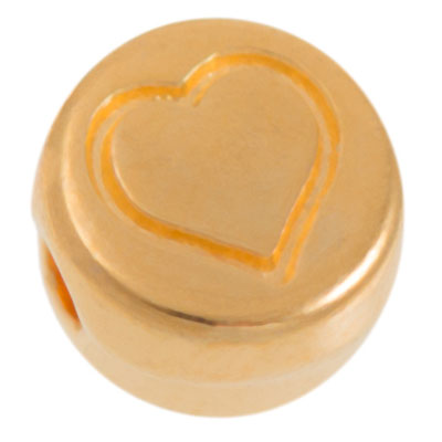 Metal bead, round, heart, diameter 7 mm, gold plated 