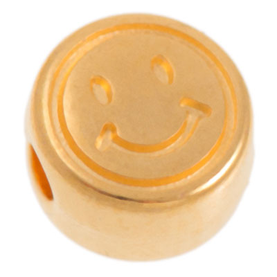 Metal bead, round, smiley, diameter 7 mm, gold plated 