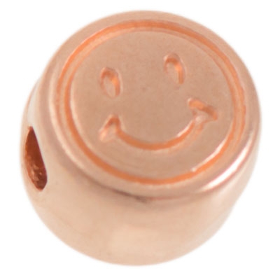 Metal bead, round, smiley, diameter 7 mm, rose gold plated 