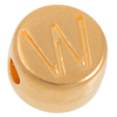 Metal bead, W letter, round, diameter 7 mm, gold plated 