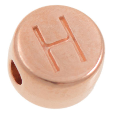 Metal bead, H letter, round, diameter 7 mm, rose gold plated 