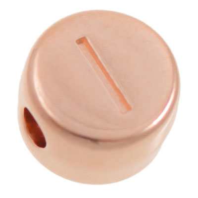 Metal bead, I letter, round, diameter 7 mm, rose gold plated 