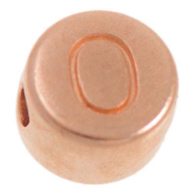 Metalen kraal, letter O, rond, diameter 7 mm, roségoud verguld 