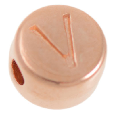 Metalen kraal, V-letter, rond, diameter 7 mm, roségoud verguld 