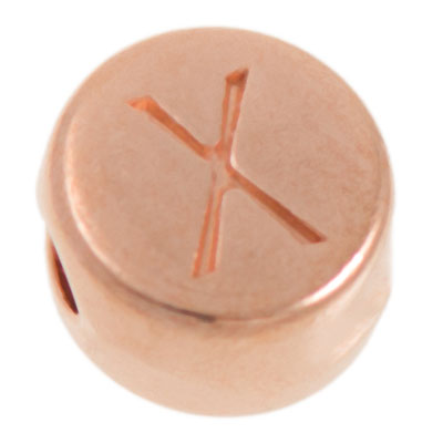 Metalen kraal, X letter, rond, diameter 7 mm, roségoud verguld 