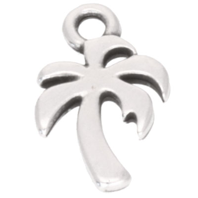 Metal pendant palm tree, 11 x 8 mm, silver plated 