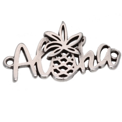 Bracelet connector "Aloha", 30 x 17 mm, silver-plated 