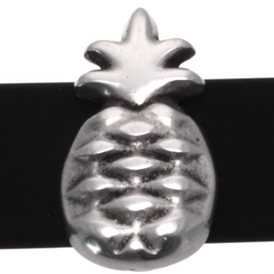 Metal bead slider pineapple, 16,5 x 9 mm,silver plated 