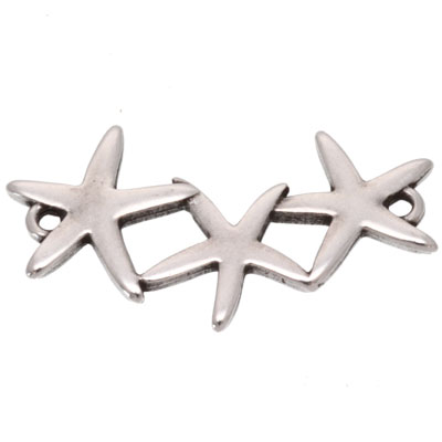 Connecteur de bracelet étoile de mer, 31 x 16,5 mm, argenté 