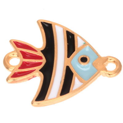 Bracelet connector fish, 20 x 16 mm, gold-plated and enamelled 