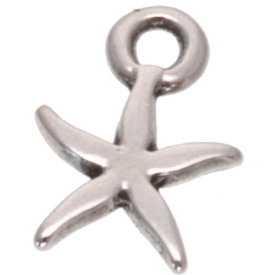 Metal pendant starfish, 10 x 7,5 mm,silver plated 