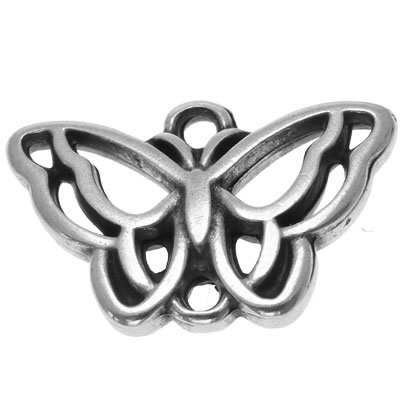 Bracelet connector butterfly, 11 x 18 mm, silver-plated 