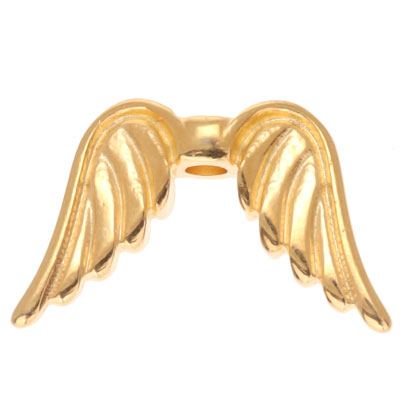 Metal bead angel wings, 15 x 9 mm, gold plated 