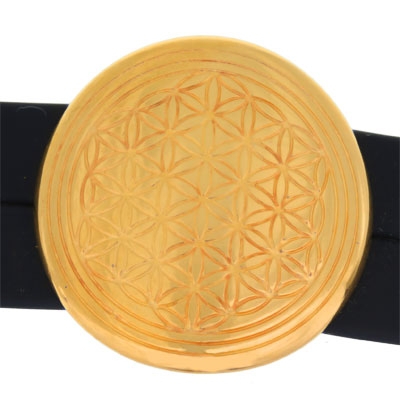 Metal bead double slider, round with motif flower of life, 34 mm, gold-plated 