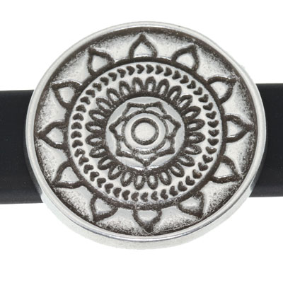 Metallperle Slider Mandala, versilbert, ca. 20 mm 