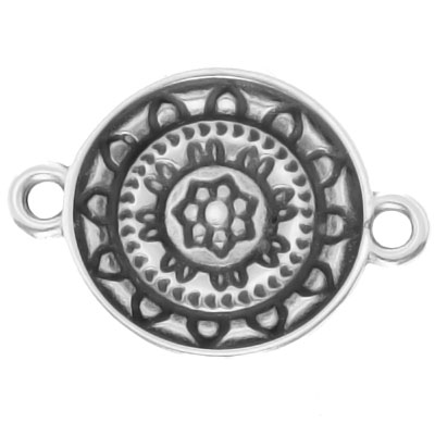 Metallanhänger Armbandverbinder Mandala, versilbert, ca. 15 mm 