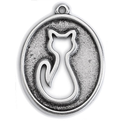 Metal pendant cat, oval, 33.5 x 25 mm, silver-plated 