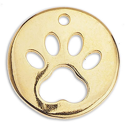 Metal pendant round, with paw, 15 mm, gold plated 