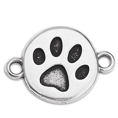 Bracelet connector paw, 16.5 x 11.5 mm, silver-plated 