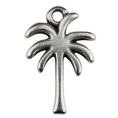 Metal pendant palm tree, 18 x 12 mm, silver plated 