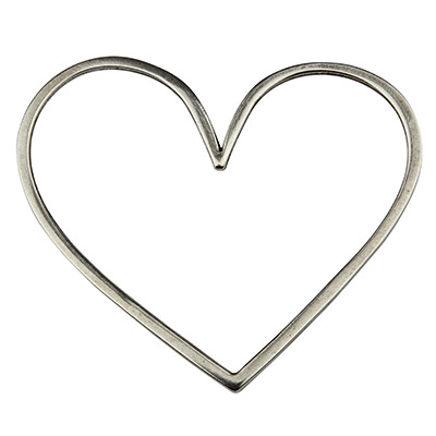 XXL metalen hanger hart, 62 x 72 mm, verzilverd 
