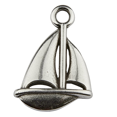Metal pendant sailboat, 20 x 14 mm, silver plated 