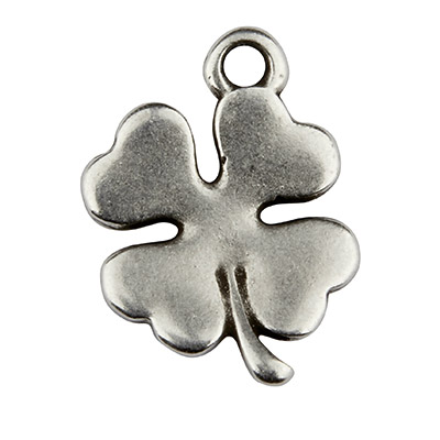 Metal pendant lucky clover, 15 x 11 mm, silver-plated 