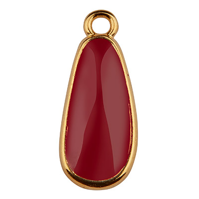 Metal pendant drop, red enamelled, 17 x 7 mm, gold-plated 