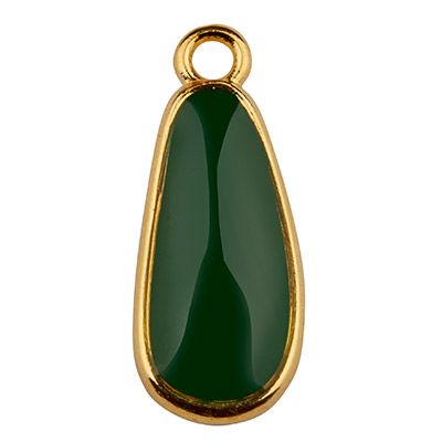 Metal pendant drop, green enamelled, 17 x 7 mm, gold-plated 