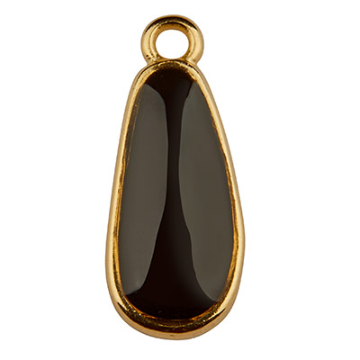 Metal pendant drop, black enamel, 17 x 7 mm, gold-plated 