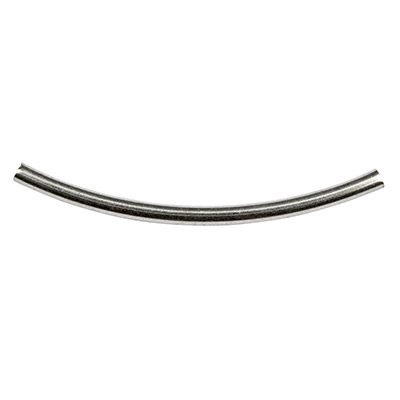 Metal bead curved tube, 35 x 2 mm, silver plated 