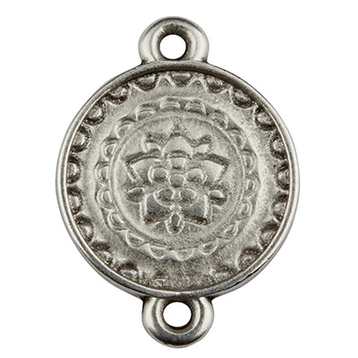 Pendentif métal connecteur de bracelet Mandala, argenté, environ 15 mm 
