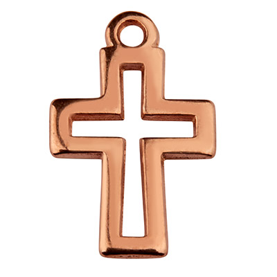 Metallanhänger Kreuz, 11 x 15 mm, rosevergoldet 