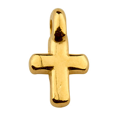 Metallanhänger Kreuz, 5 x 9 mm, vergoldet 