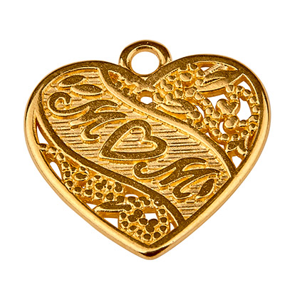 Pendentif métal coeur avec écriture "maman", 18 x 17 mm, doré 