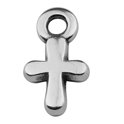 Metallanhänger Kreuz, 5 x 8 mm, versilbert 