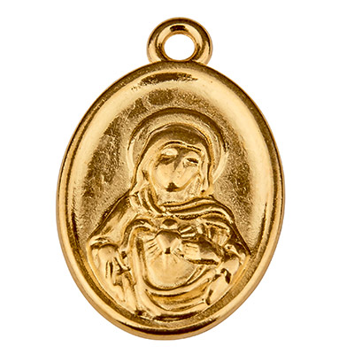 Pendentif métal ovale motif Vierge Marie et Jésus 16 x 22mm doré 
