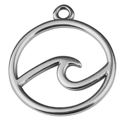 Metal pendant round wave, 20 mm, silver-plated 