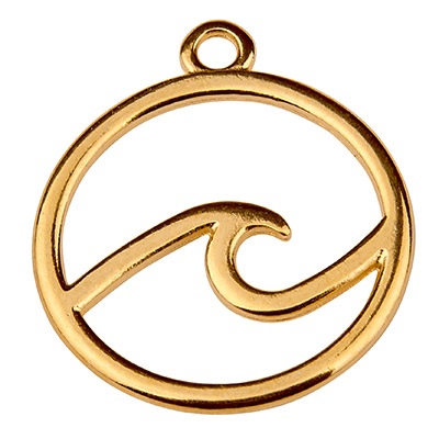 Metal pendant round wave, 20 mm, gold-plated 