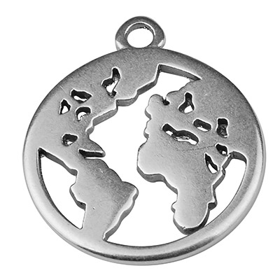 Metal pendant round, motif earth, 18 mm, silver-plated 