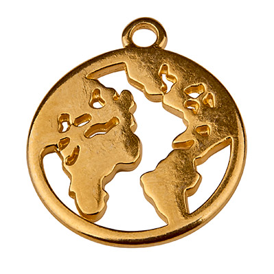 Metal pendant round, motif earth, 18 mm, gold-plated 