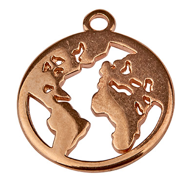 Metal pendant round, motif earth, 18 mm, rose gold-plated 