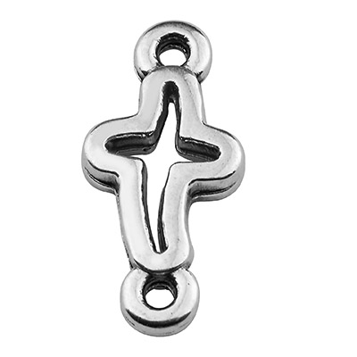 Bracelet connector cross, 7 x 10 mm, silver plated 