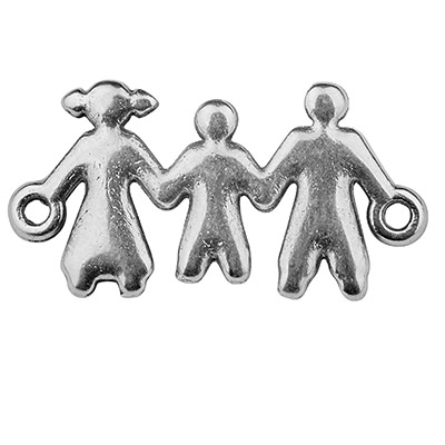 Bracelet connector family with 3 persons, 24 x 13 mm, silver plated 