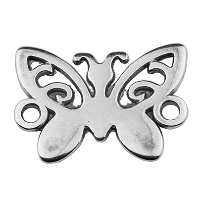 Bracelet connector butterfly, 15 x 12 mm, silver-plated 