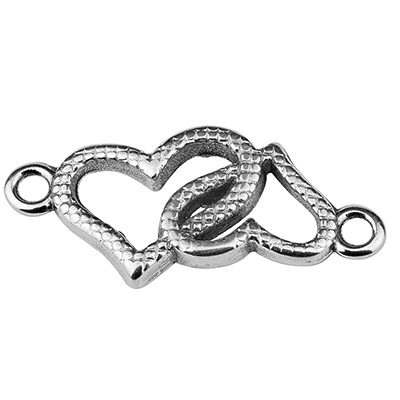 Bracelet connector hearts, 13 x 21 mm, silver plated 