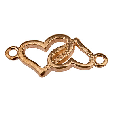 Bracelet connector hearts, 13 x 21 mm, rose gold plated 