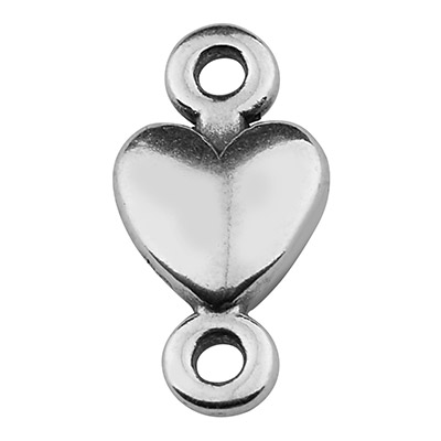 Bracelet connector heart, 6 mm, silver plated 