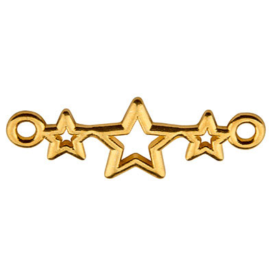 Bracelet connector 3 stars, 19 x 9 mm, gold-plated 
